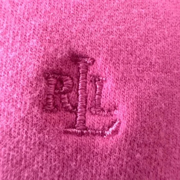 Lauren Ralph Lauren Pullover Pink L Front Zipper Pockets Made in USA **FLAW** - Picture 5 of 14